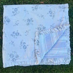 VTG Ethan Allen Blue Gray Rose Reversible 3-Piece Duvet Set Ruffles Cottage READ